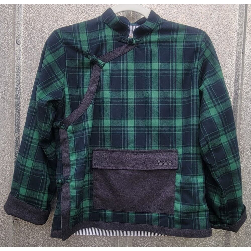 OLOLO Green &Blue Side Button Lined Flannel Top Size S